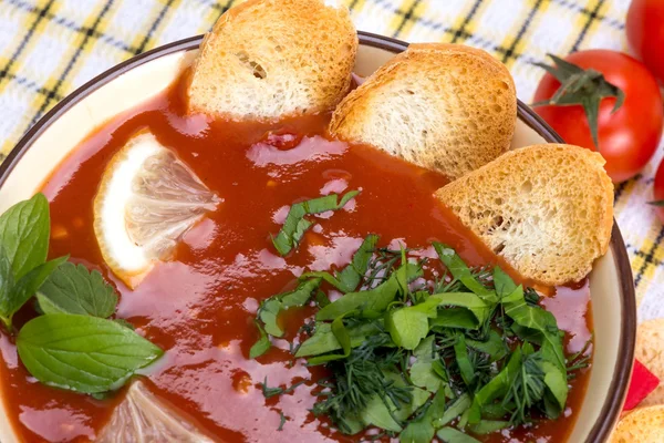 Sopa de tomate en un tazón — Foto de Stock