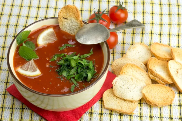 Sopa de tomate en un tazón — Foto de Stock