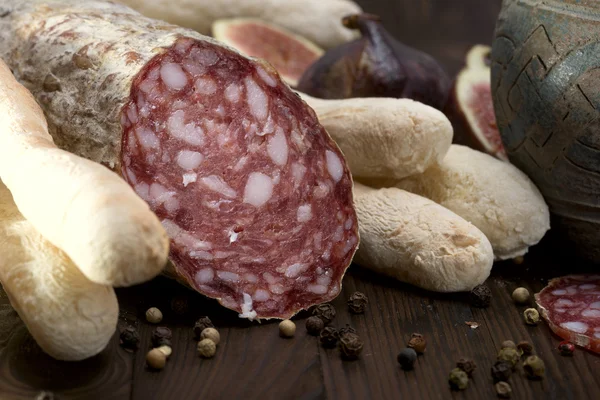 Italian Salame -  dry-cured sausage — Stock Photo, Image
