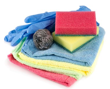 sponges, towels and dishwashing detergent clipart