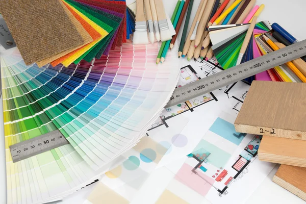 Auswahl von Farben und Materialien für die Renovierung — Stockfoto
