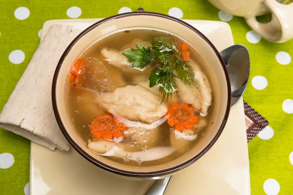 Soup with wheat dumplings — Stock Photo, Image