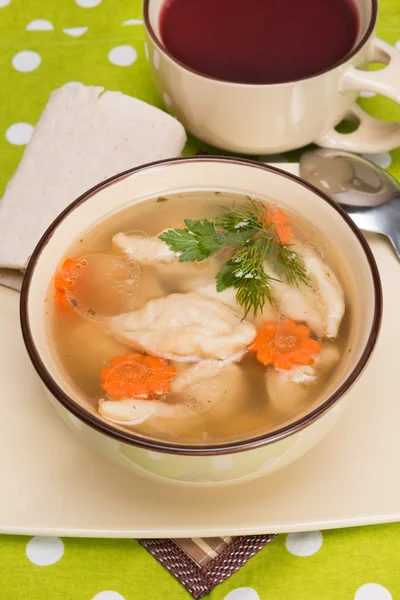 Soup with wheat dumplings — Stock Photo, Image