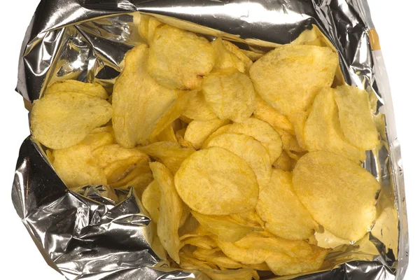 Potato chips in an open bag — Stock Photo, Image