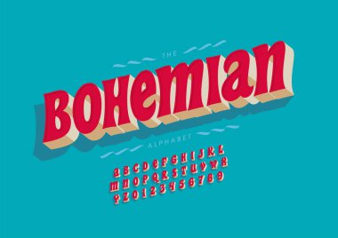 Biçimlendirilmiş bohem alfabesi, yazı tipi, vektör illüstrasyonu       