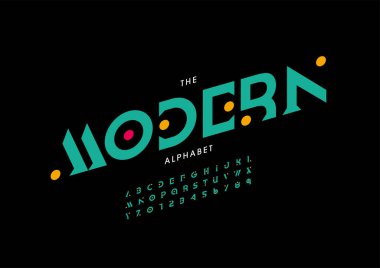 Biçimlendirilmiş modern alfabe, yazı tipi, vektör illüstrasyonu       