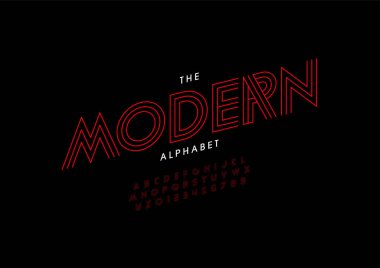 Biçimlendirilmiş modern alfabe, yazı tipi, vektör illüstrasyonu     