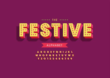 Biçimlendirilmiş festival alfabesi, yazı tipi, vektör illüstrasyonu     