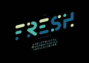 Biçimlendirilmiş taze alfabe, yazı tipi, vektör illüstrasyonu     