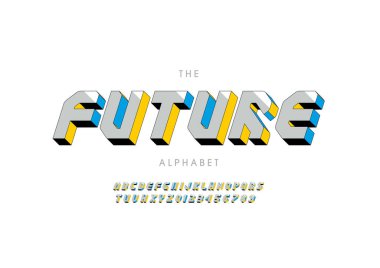 Biçimlendirilmiş gelecek alfabesi, yazı tipi, vektör illüstrasyonu     