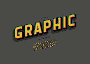 Biçimlendirilmiş grafik alfabesi, yazı tipi, vektör illüstrasyonu     