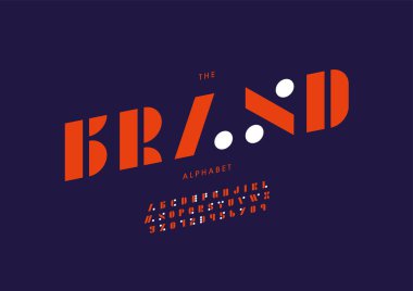 Stilize edilmiş marka alfabesi, yazı tipi, vektör illüstrasyonu   