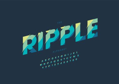 Biçimlendirilmiş dalga alfabesi, yazı tipi, vektör illüstrasyonu   