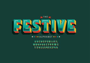 Biçimlendirilmiş festival alfabesi, yazı tipi, vektör illüstrasyonu  