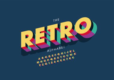Biçimlendirilmiş retro alfabe, yazı tipi, vektör illüstrasyonu  