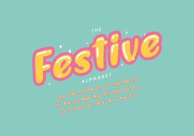Biçimlendirilmiş festival alfabesi, yazı tipi, vektör illüstrasyonu  