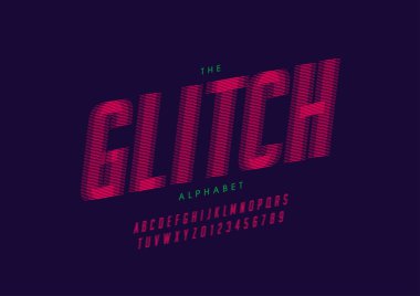 Biçimlendirilmiş hata alfabesi, yazı tipi, vektör illüstrasyonu  