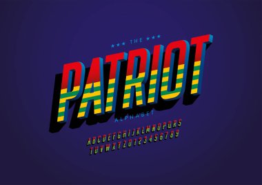 Biçimli vatansever alfabesi, yazı tipi, vektör illüstrasyonu  