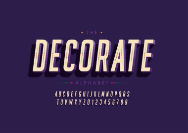 Biçimlendirilmiş dekorasyon alfabesi, yazı tipi, vektör illüstrasyonu  