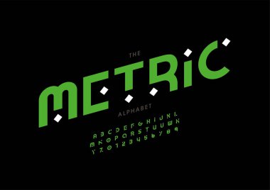 Biçimlendirilmiş metrik alfabe, yazı tipi, vektör illüstrasyonu          