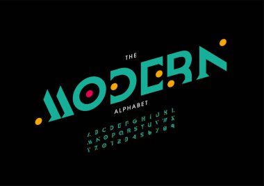 Biçimlendirilmiş modern alfabe, yazı tipi, vektör illüstrasyonu          