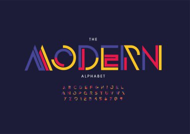 Biçimlendirilmiş modern alfabe, yazı tipi, vektör illüstrasyonu          