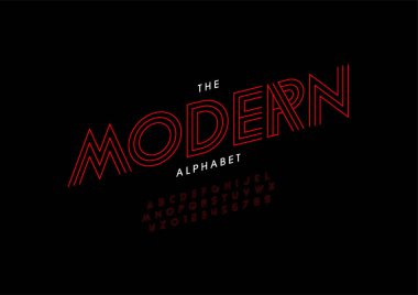 Biçimlendirilmiş modern alfabe, yazı tipi, vektör illüstrasyonu          