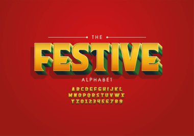Biçimlendirilmiş festival alfabesi, yazı tipi, vektör illüstrasyonu          