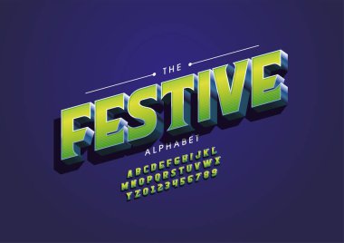 Biçimlendirilmiş festival alfabesi, yazı tipi, vektör illüstrasyonu          