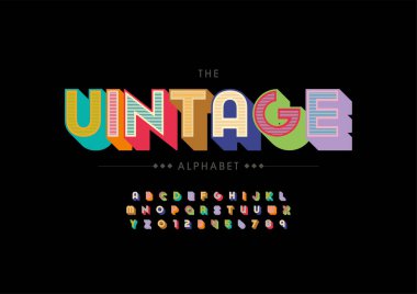 Biçimlendirilmiş vintage alfabe, yazı tipi, vektör illüstrasyonu          