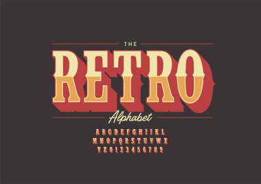Biçimlendirilmiş retro alfabe, yazı tipi, vektör illüstrasyonu          