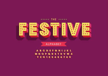 Biçimlendirilmiş festival alfabesi, yazı tipi, vektör illüstrasyonu          