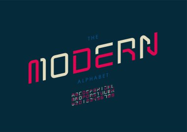 Biçimlendirilmiş modern alfabe, yazı tipi, vektör illüstrasyonu          