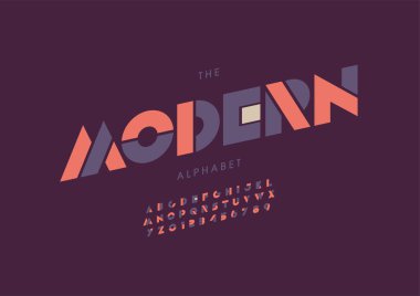 Biçimlendirilmiş modern alfabe, yazı tipi, vektör illüstrasyonu          