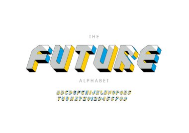 Biçimlendirilmiş gelecek alfabesi, yazı tipi, vektör illüstrasyonu          
