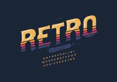 Biçimlendirilmiş retro alfabe, yazı tipi, vektör illüstrasyonu          