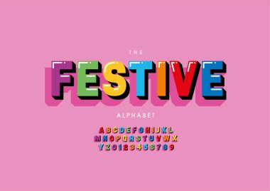 Biçimlendirilmiş festival alfabesi, yazı tipi, vektör illüstrasyonu         