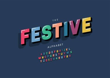 Biçimlendirilmiş festival alfabesi, yazı tipi, vektör illüstrasyonu         