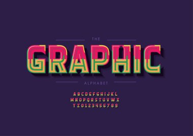 Biçimlendirilmiş grafik alfabesi, yazı tipi, vektör illüstrasyonu          