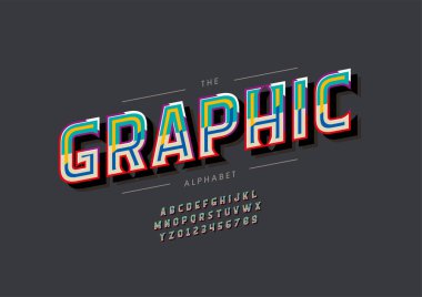 Biçimlendirilmiş grafik alfabesi, yazı tipi, vektör illüstrasyonu          