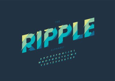 Biçimlendirilmiş dalga alfabesi, yazı tipi, vektör illüstrasyonu         