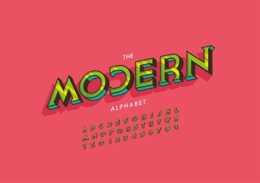 Biçimlendirilmiş modern alfabe, yazı tipi, vektör illüstrasyonu         