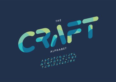 Biçimlendirilmiş zanaat alfabesi, yazı tipi, vektör illüstrasyonu         