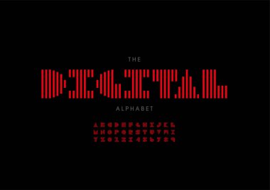 Biçimlendirilmiş dijital alfabe, yazı tipi, vektör illüstrasyonu         