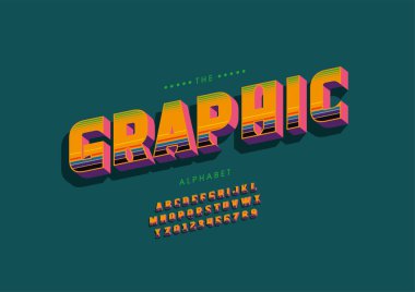 Biçimlendirilmiş grafik alfabesi, yazı tipi, vektör illüstrasyonu         