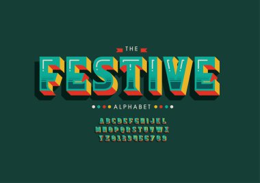 Biçimlendirilmiş festival alfabesi, yazı tipi, vektör illüstrasyonu         