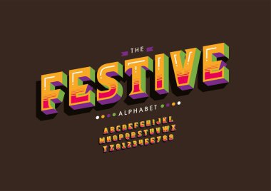 Biçimlendirilmiş festival alfabesi, yazı tipi, vektör illüstrasyonu         