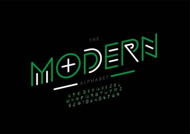Biçimlendirilmiş modern alfabe, yazı tipi, vektör illüstrasyonu        