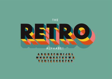 Biçimlendirilmiş retro alfabe, yazı tipi, vektör illüstrasyonu        