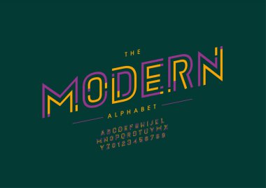 Biçimlendirilmiş modern alfabe, yazı tipi, vektör illüstrasyonu       